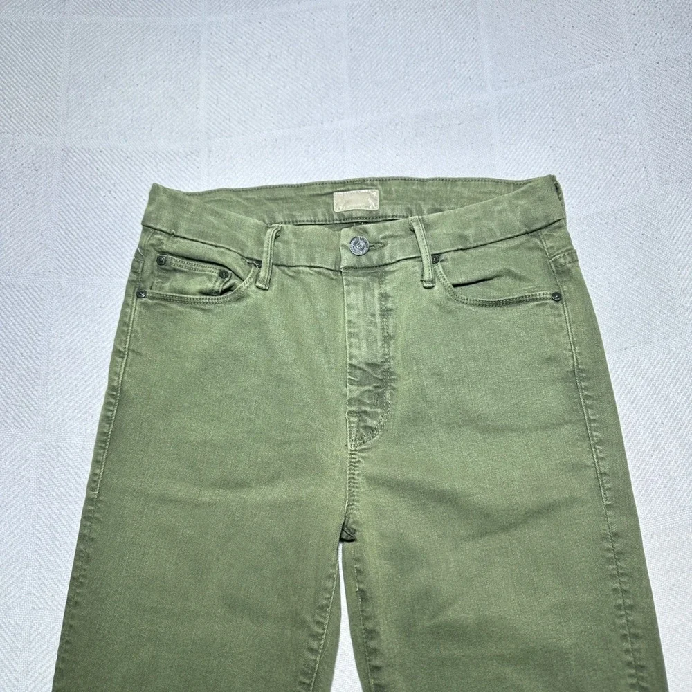Mother High Waisted Looker Ankle Fray Jeans Womens 28 Stretch Military Green